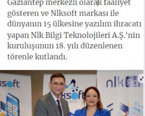  Nlk Bilgi Teknolojileri A.Ş nin kuruluşunun 18. yılı düzenlenen törenle kutlandı Başlığı İle Oluşum Gazetesinde Yer Aldık.