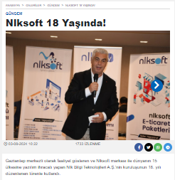 Nlksoft markası ile dünyanın 15 ülkesine yazılım ihracatı yapan Nlk Bilgi Teknolojileri A.Ş nin kuruluşunun 18. yılı düzenlenen törenle kutlandı. Başlığı İle Dünya Gazetesinde Yer Aldık.