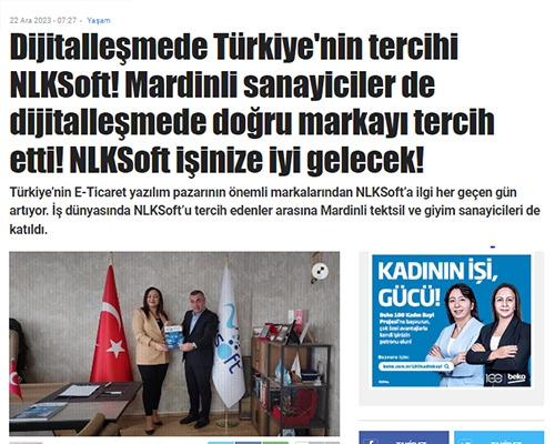 Mardinli sanayiciler de dijitalleşmede doğru markayı tercih etti! NLKSoft işinize iyi gelecek! Başlığı ile Gaziantep Time Gazetesinde Yer Aldık.