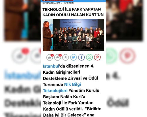 Teknoloji İle Fark Yaratan Kadın Ödülü Nalan Kurt’un!- Bire1haber